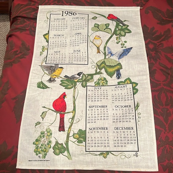 Other - Vintage antique 1986 kitchen cloth linen calendar has rod to hang needs steing